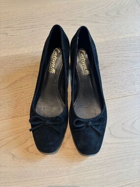 Black Suede Ballet Pump with Bow Size 41